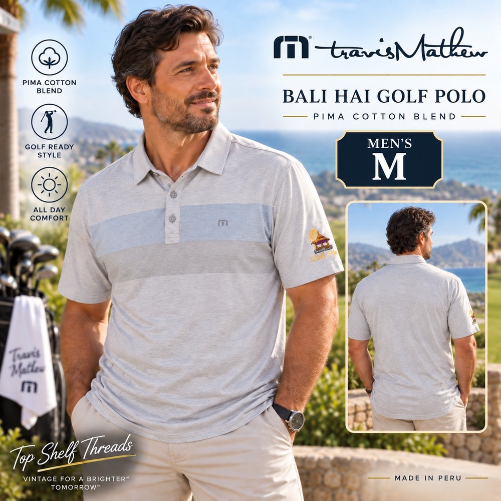 TravisMathew Take Comfort Men M Gray Pima Cotton Golf Polo Bali Hai Las Vegas NV